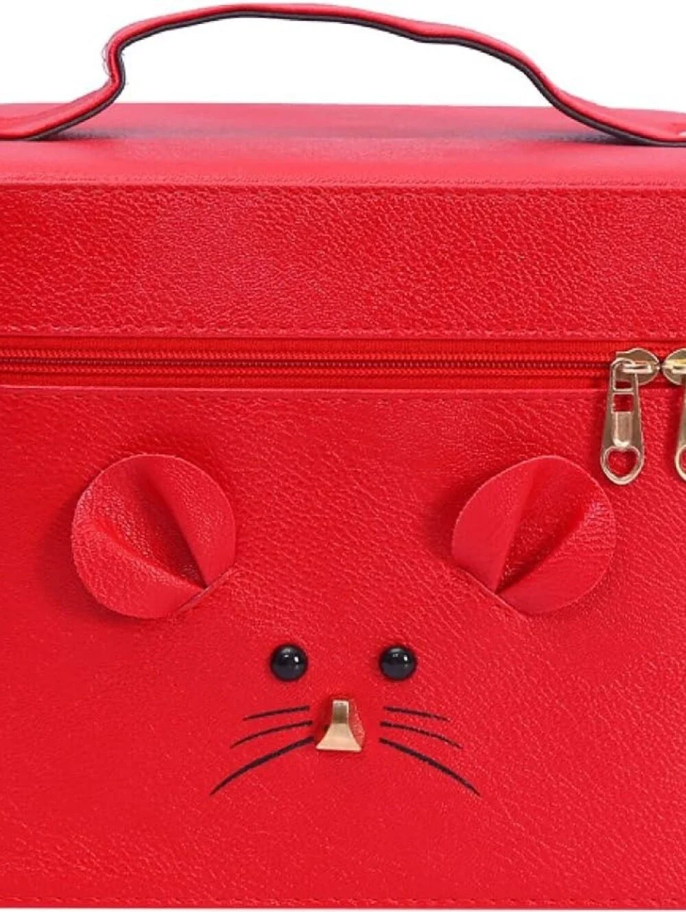 Large Capacity Cosmetic Train Case with Mirror Double Layered Red Portable